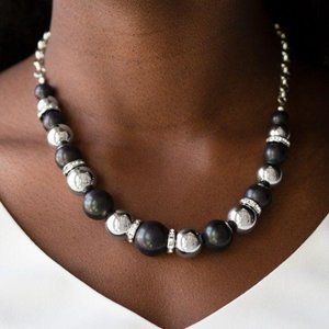 The Ruling Class Black Silver Necklace Earring Set
